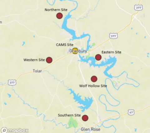 Map of monitor sites in Hood County for local air quality monitoring project 